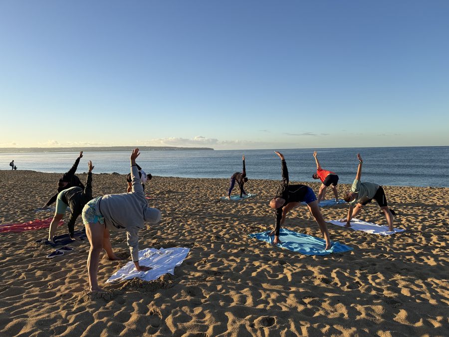 Morning stretch on the beach
