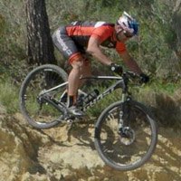 Descending on a mountain bike